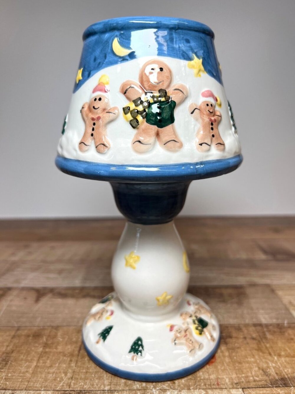 Ceramic Gingerbread Man Christmas Candle Holder Hand-Painted